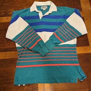 Britches Great Outdoors  Rugby Polo Shirt Sport Size L Green Blue Pink Striped